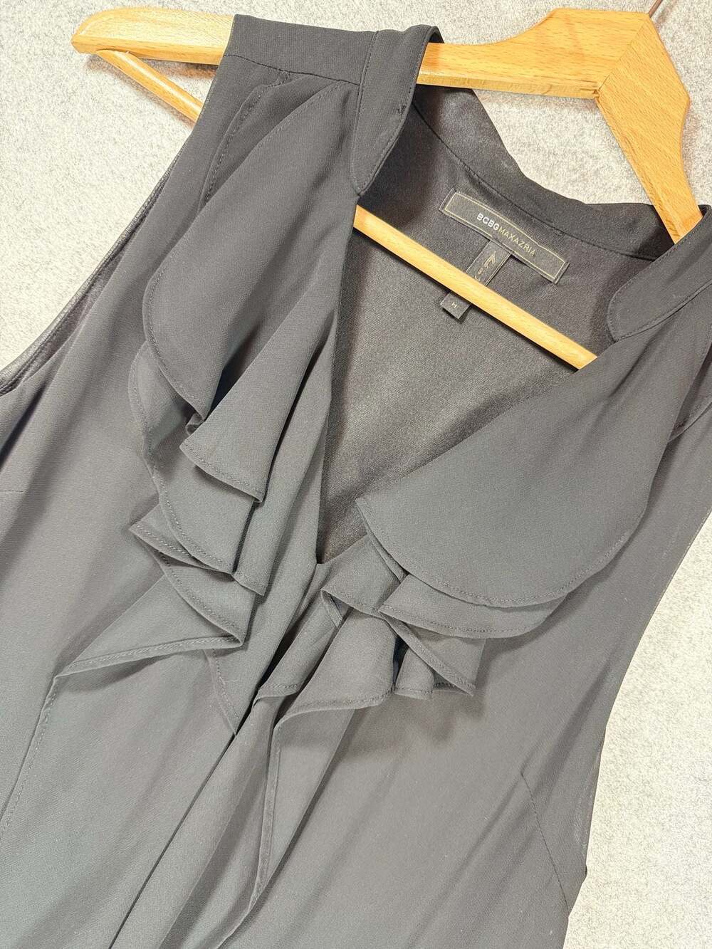 BCBG Sleeveless Ruffle Front Blouse Black Size M